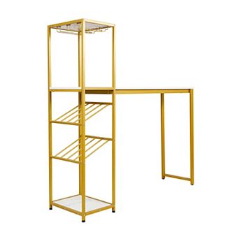 Merrick Lane Metal Frame Bar Table With Bottle And Stemware Storage