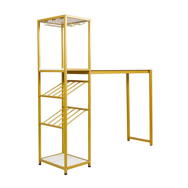 Merrick Lane Metal Frame Bar Table With Bottle And Stemware Storage