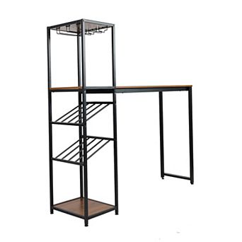 Merrick Lane Metal Frame Bar Table With Bottle And Stemware Storage