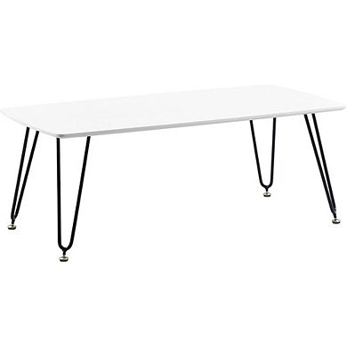 LeisureMod Elmwood Modern Wood Top Coffee Table With Iron Base