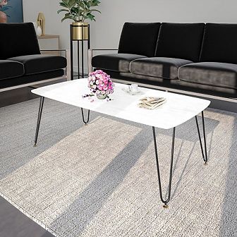 LeisureMod Elmwood Modern Wood Top Coffee Table With Iron Base