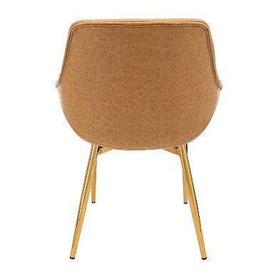 LeisureMod Markley Modern Leather Dining Arm Chair With Gold Metal Legs