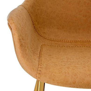 LeisureMod Markley Modern Leather Dining Arm Chair With Gold Metal Legs