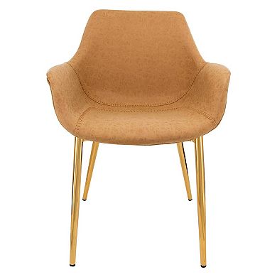 LeisureMod Markley Modern Leather Dining Arm Chair With Gold Metal Legs