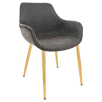 LeisureMod Markley Modern Leather Dining Arm Chair With Gold Metal Legs