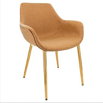 LeisureMod Markley Modern Leather Dining Arm Chair With Gold Metal Legs