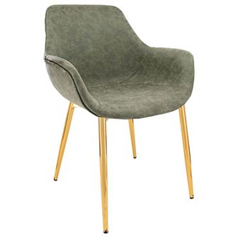LeisureMod Markley Modern Leather Dining Arm Chair With Gold Metal Legs