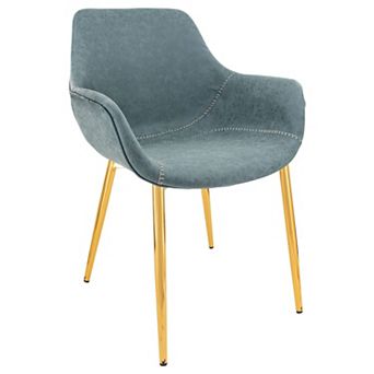 LeisureMod Markley Modern Leather Dining Arm Chair With Gold Metal Legs
