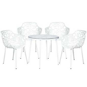 Leisuremod Devon 5 pc Aluminum Outdoor Patio Dining Set With Table And 4 Dining Chairs With Arms