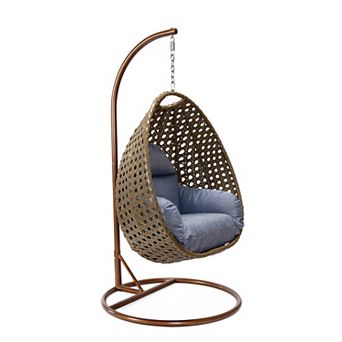 LeisureMod Beige Wicker Hanging Egg Swing Chair