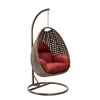 LeisureMod Beige Wicker Hanging Egg Swing Chair