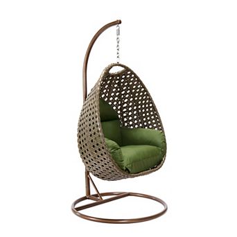LeisureMod Beige Wicker Hanging Egg Swing Chair