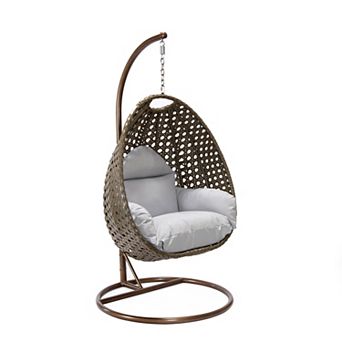LeisureMod Beige Wicker Hanging Egg Swing Chair