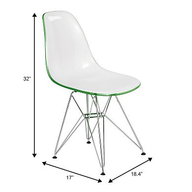 LeisureMod Cresco Modern Acrylic Dining Chair Eiffel Chrome Base Accent Chair, Set of 2