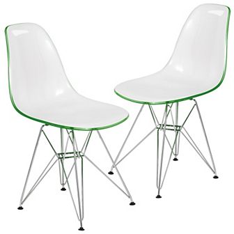 LeisureMod Cresco Modern Acrylic Dining Chair Eiffel Chrome Base Accent Chair, Set of 2