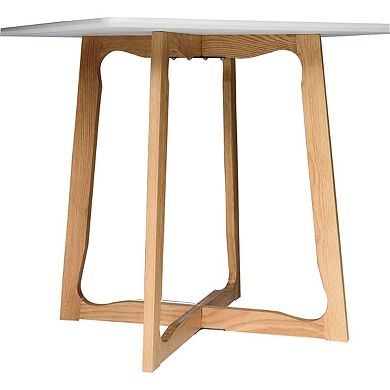 LeisureMod Cedar Square Bistro Dining Table W/ Natural Wood X Shaped Sled Base