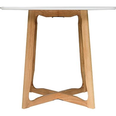 LeisureMod Cedar Square Bistro Dining Table W/ Natural Wood X Shaped Sled Base