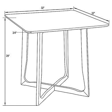 LeisureMod Cedar Square Bistro Dining Table W/ Natural Wood X Shaped Sled Base