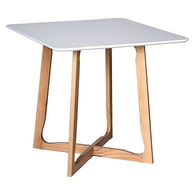 LeisureMod Cedar Square Bistro Dining Table W/ Natural Wood X Shaped Sled Base