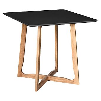 LeisureMod Cedar Square Bistro Dining Table W/ Natural Wood X Shaped Sled Base