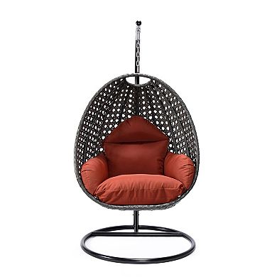 LeisureMod Charcoal Wicker Hanging Egg Swing Chair