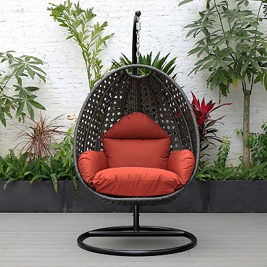 LeisureMod Charcoal Wicker Hanging Egg Swing Chair