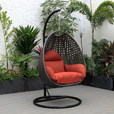 LeisureMod Charcoal Wicker Hanging Egg Swing Chair