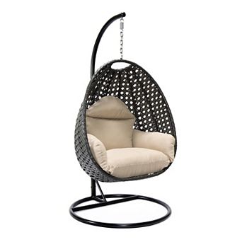 LeisureMod Charcoal Wicker Hanging Egg Swing Chair