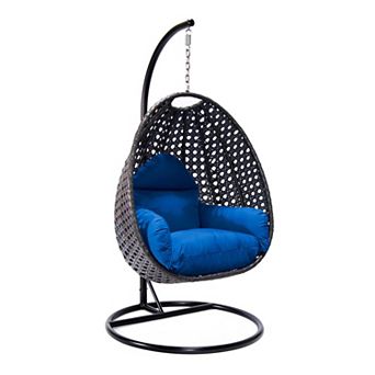 LeisureMod Charcoal Wicker Hanging Egg Swing Chair