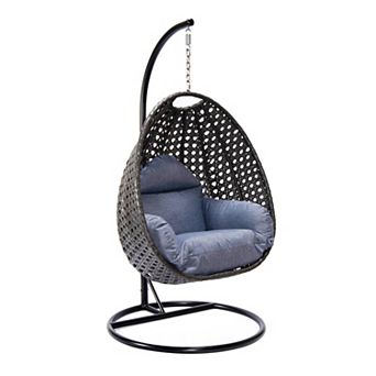 LeisureMod Charcoal Wicker Hanging Egg Swing Chair