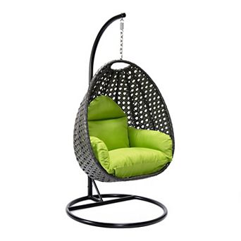 LeisureMod Charcoal Wicker Hanging Egg Swing Chair