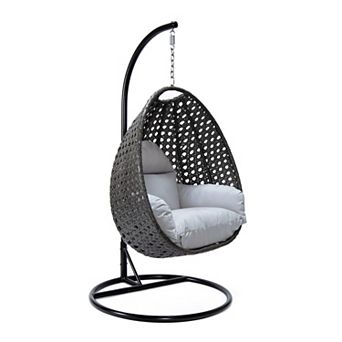 LeisureMod Charcoal Wicker Hanging Egg Swing Chair