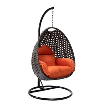 LeisureMod Charcoal Wicker Hanging Egg Swing Chair