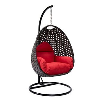 LeisureMod Charcoal Wicker Hanging Egg Swing Chair