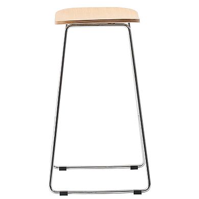 LeisureMod Melrose Modern Wood Counter Stool With Chrome Frame