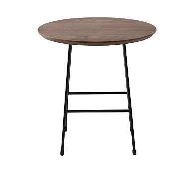 LeisureMod Rossmore Modern Round Side Table With Black Steel Frame