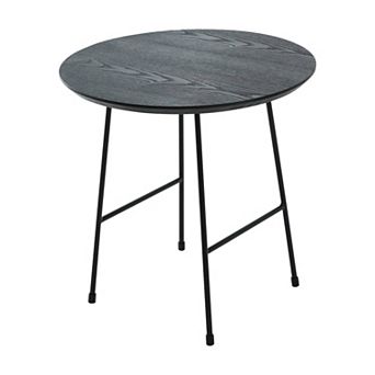 LeisureMod Rossmore Modern Round Side Table With Black Steel Frame