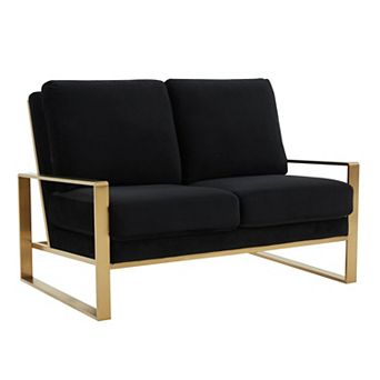 Leisuremod Jefferson Contemporary Modern Velvet Loveseat With Gold Frame