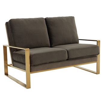 Leisuremod Jefferson Contemporary Modern Velvet Loveseat With Gold Frame