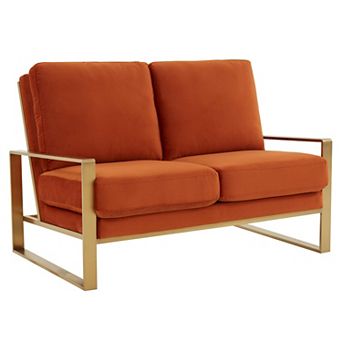 Leisuremod Jefferson Contemporary Modern Velvet Loveseat With Gold Frame