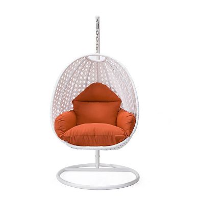 LeisureMod White Wicker Hanging Egg Swing Chair