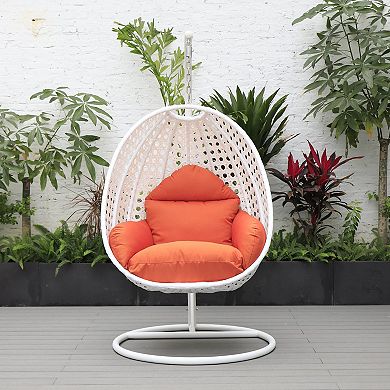 LeisureMod White Wicker Hanging Egg Swing Chair