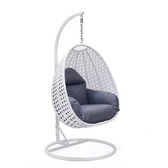 LeisureMod White Wicker Hanging Egg Swing Chair