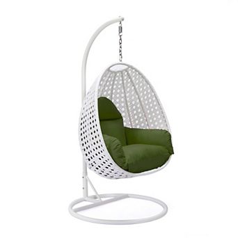 LeisureMod White Wicker Hanging Egg Swing Chair