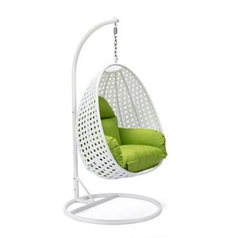LeisureMod White Wicker Hanging Egg Swing Chair