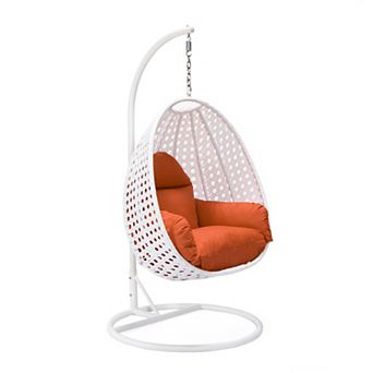 LeisureMod White Wicker Hanging Egg Swing Chair