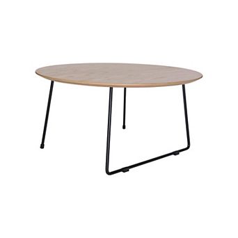 LeisureMod Pemborke Mid Century Modern Round Coffee Table with Wood Top and Powder Coated Iron Frame Accent Table for Living Room and Bedroom