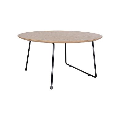 LeisureMod Pemborke Mid Century Modern Round Coffee Table with Wood Top and Powder Coated Iron Frame Accent Table for Living Room and Bedroom