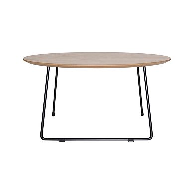 LeisureMod Pemborke Mid Century Modern Round Coffee Table with Wood Top and Powder Coated Iron Frame Accent Table for Living Room and Bedroom