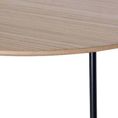LeisureMod Pemborke Mid Century Modern Round Coffee Table with Wood Top and Powder Coated Iron Frame Accent Table for Living Room and Bedroom